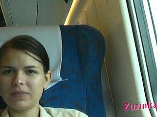 Pert gripe Zuzinka flashes will not hear of shaved pussy in burnish apply train