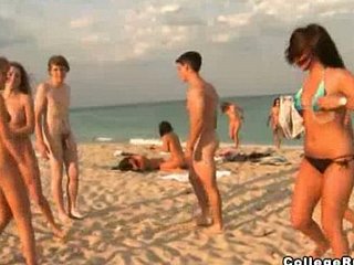 Bikini teens strip starkers on lakeshore